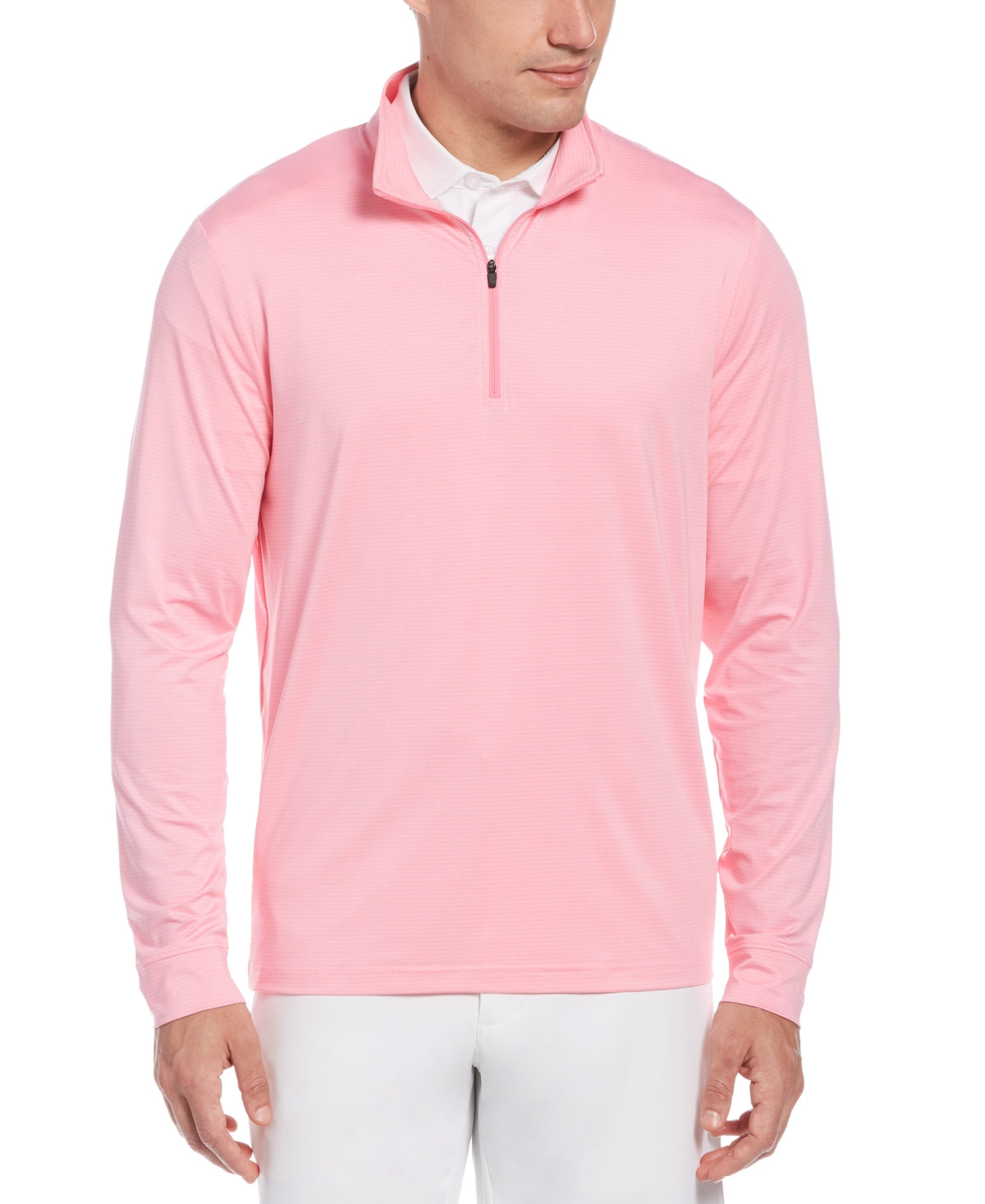 Pga Tour Men's Sun Shade Stretch Quarter-Zip Golf Striped Pullover Pink Size L