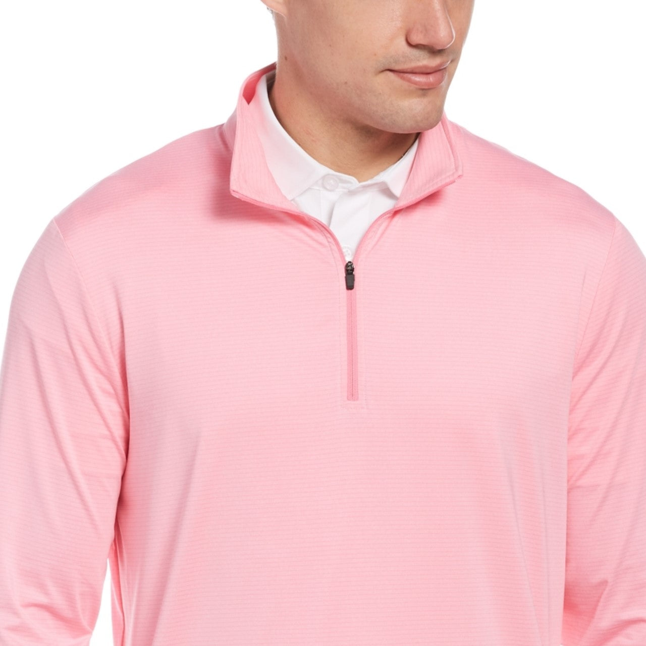 Pga Tour Men's Sun Shade Stretch Quarter-Zip Golf Striped Pullover Pink Size L