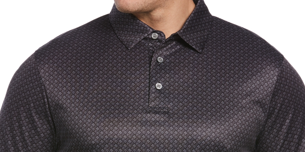 PGA Tour Men's Athletic Fit Watercolor Geo Print Performance Golf Polo Shirt Black Size Medium