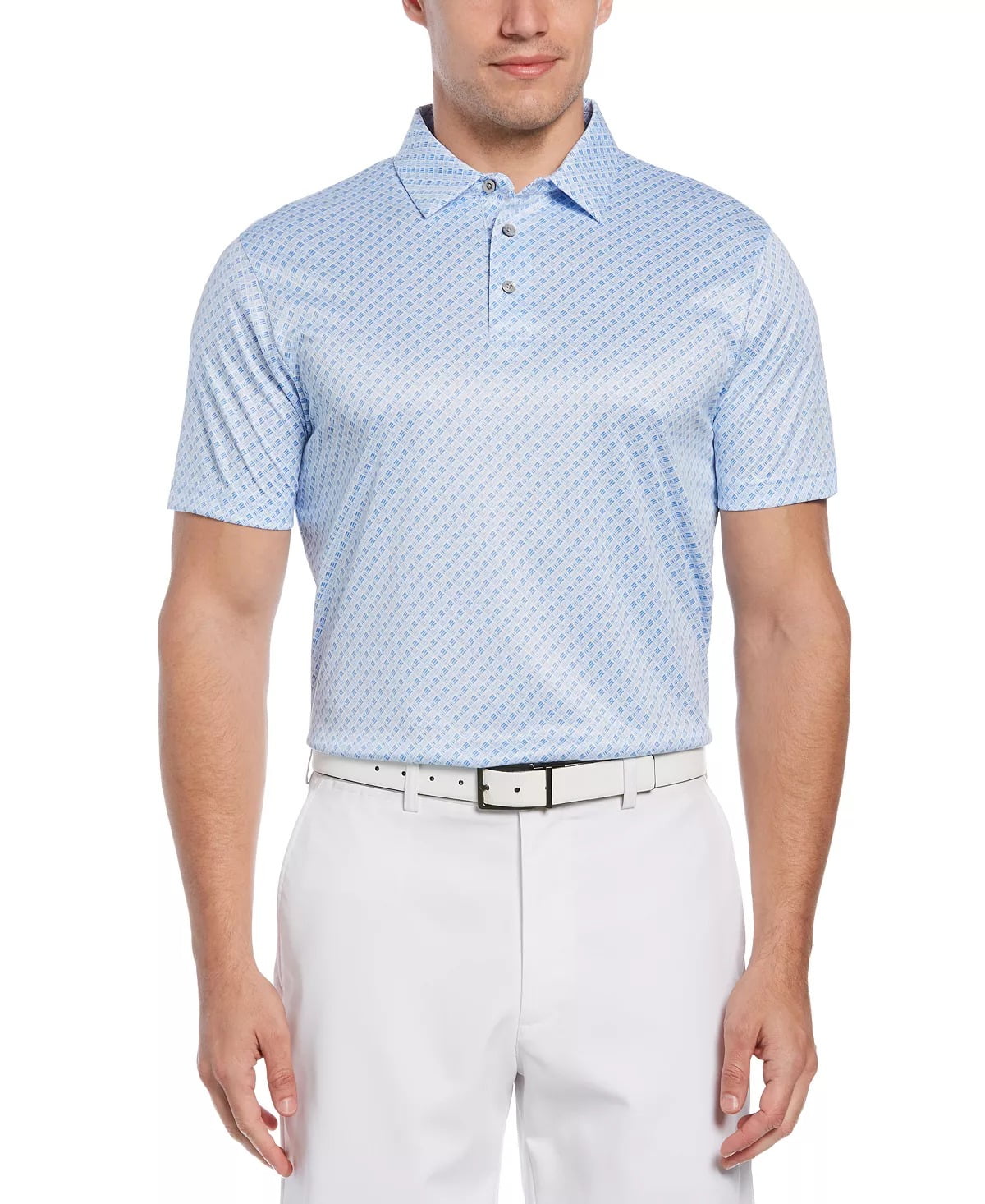 PGA Tour Men's Athletic Fit Geo Print Golf Polo Shirt White Size Small