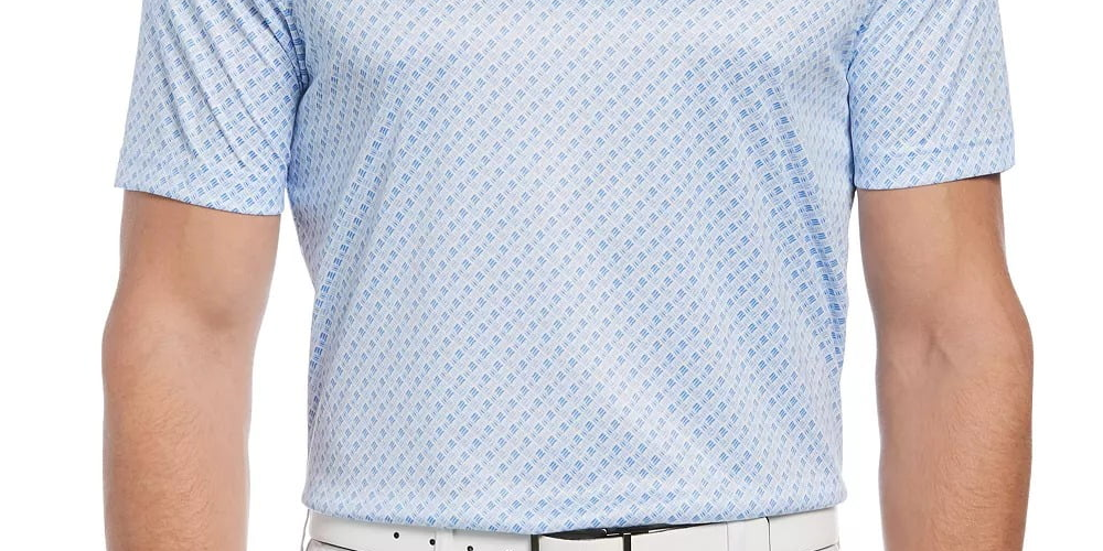PGA Tour Men's Athletic Fit Geo Print Golf Polo Shirt White Size Small