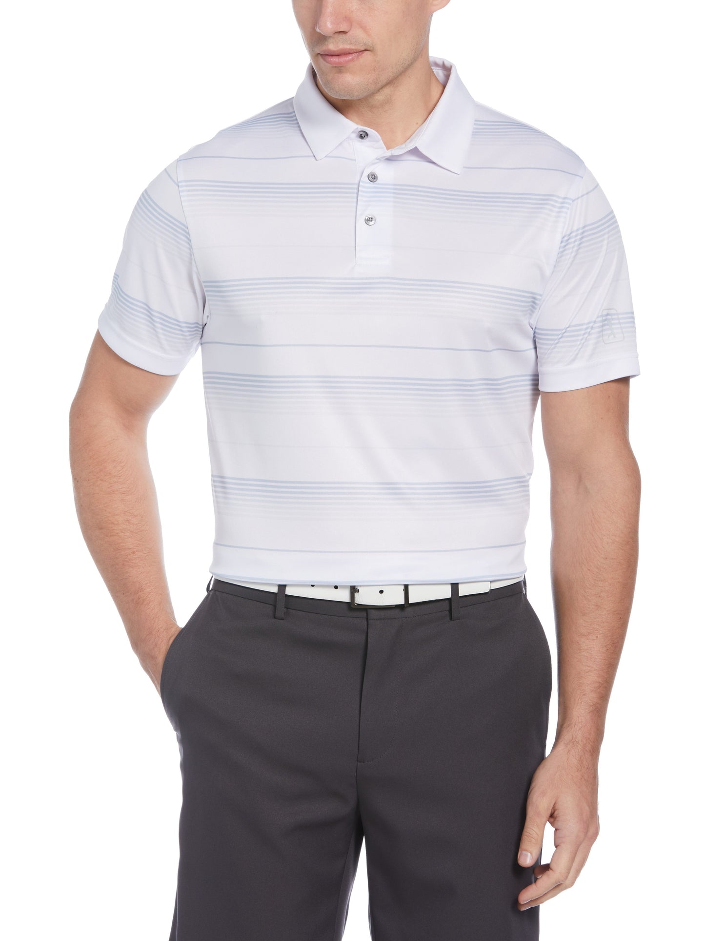 PGA Tour Men's Athletic Fit Ombre Performance Polo Shirt White Size Small