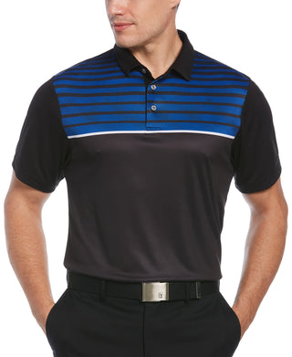 PGA Tour Men's Athletic Fit Geo Stripe Print Performance Golf Polo Shirt Black Size Small