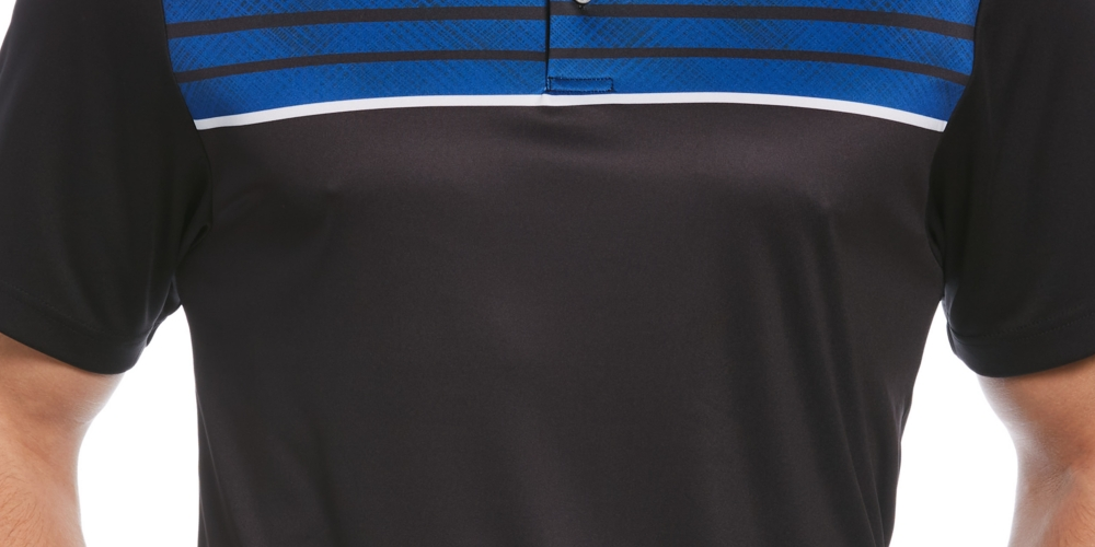PGA Tour Men's Athletic Fit Geo Stripe Print Performance Golf Polo Shirt Black Size Small