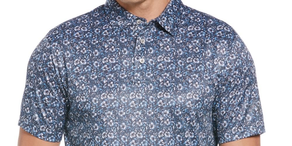 PGA TOUR Men's Vacation Floral Print Golf Polo Shirt Blue Size X-Large