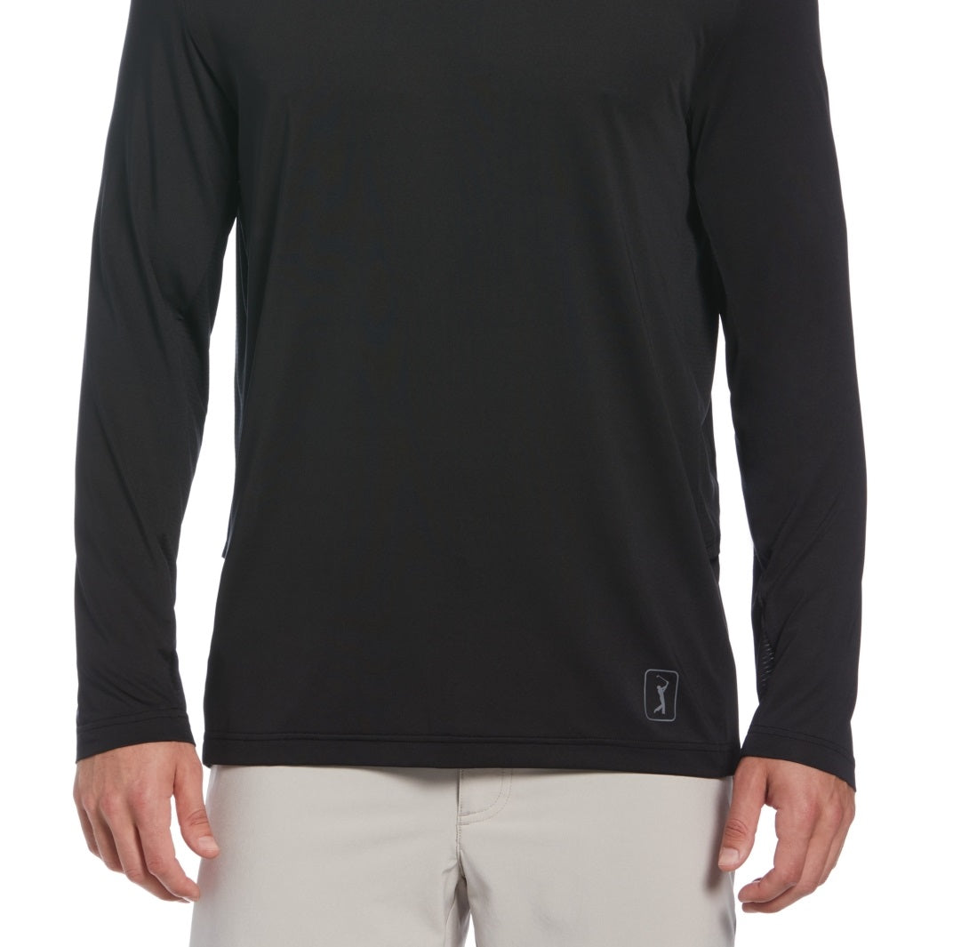 PGA Tour Men's Mixed Media Sun Protection Golf Shirt Black Size Small