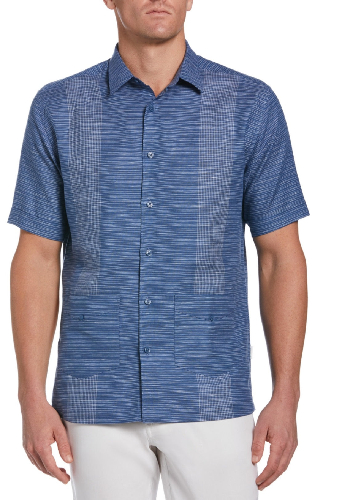 Cubavera Men's Guayabera Yarn Dyed Striped Shirt Blue Size Large