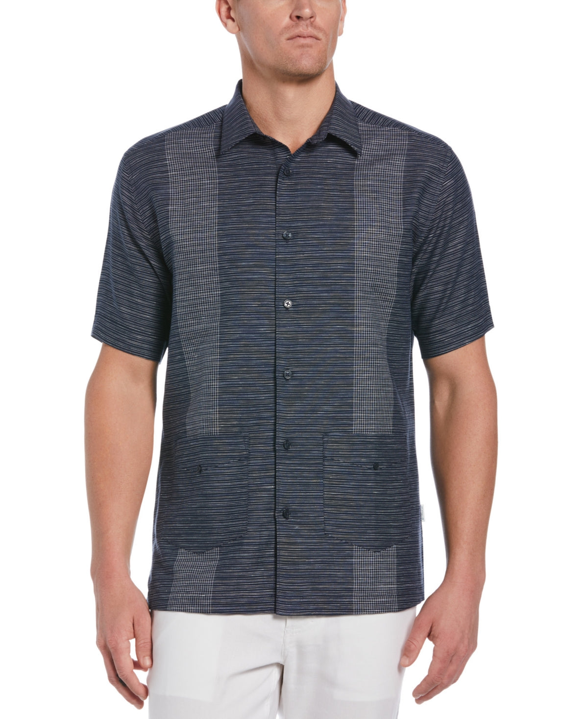 Cubavera Men's Guayabera Yarn-Dyed Striped Shirt Blue Size Medium