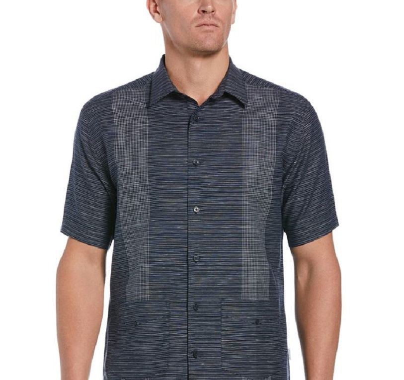 Cubavera Men's Linen Blend Yarn Dye Stripe Guayabera Short Sleeve Shirt Dress Blue Size Large