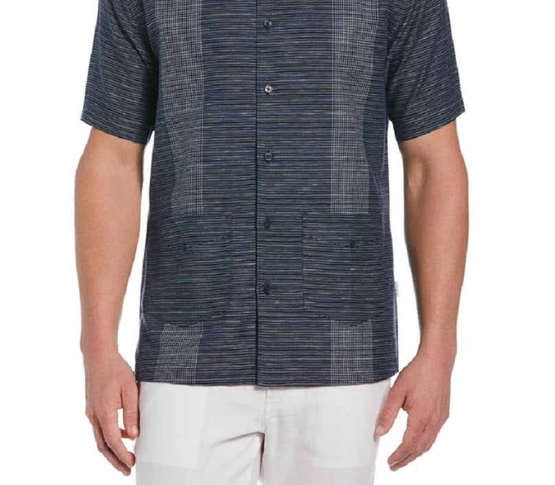 Cubavera Men's Linen Blend Yarn Dye Stripe Guayabera Short Sleeve Shirt Dress Blue Size Large
