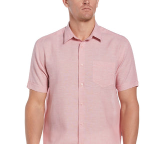 Cubavera Men's One Pocket Short Sleeve Shirt Pink Size Small