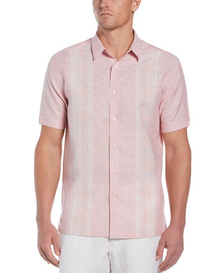 Cubavera Men's Tropical Combo Panel Shirt Pink Size Small