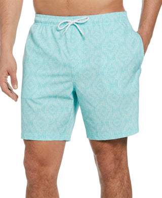 Cubavera Men's Stretch Geo Print 7 Swim Trunks Blue Size Large