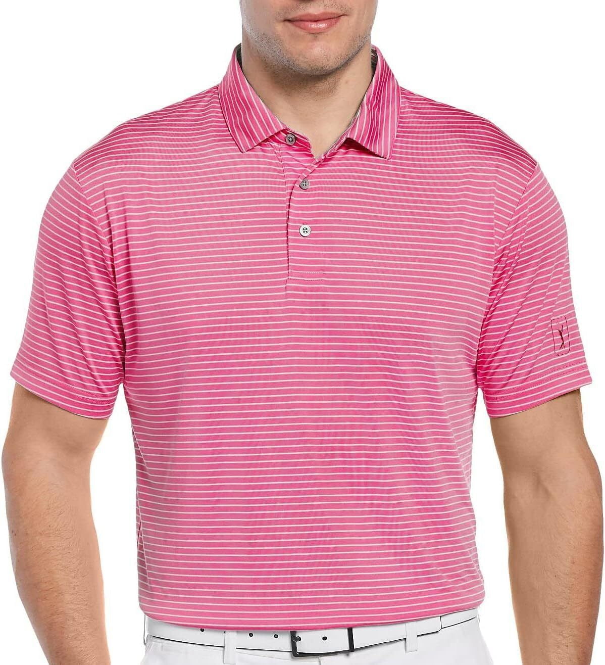 PGA TOUR Men's Single Feeder Stripe Golf Polo Pink Size Large