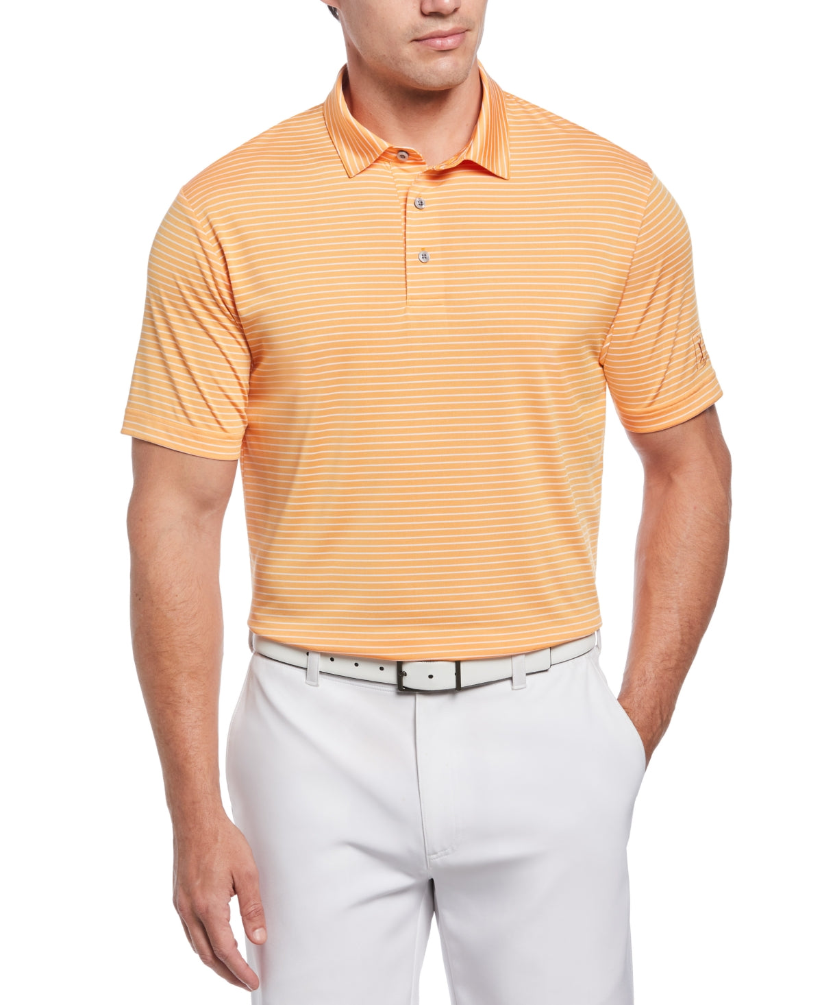 PGA Tour Men's Single Feeder Stripe Golf Polo Orange Size Medium