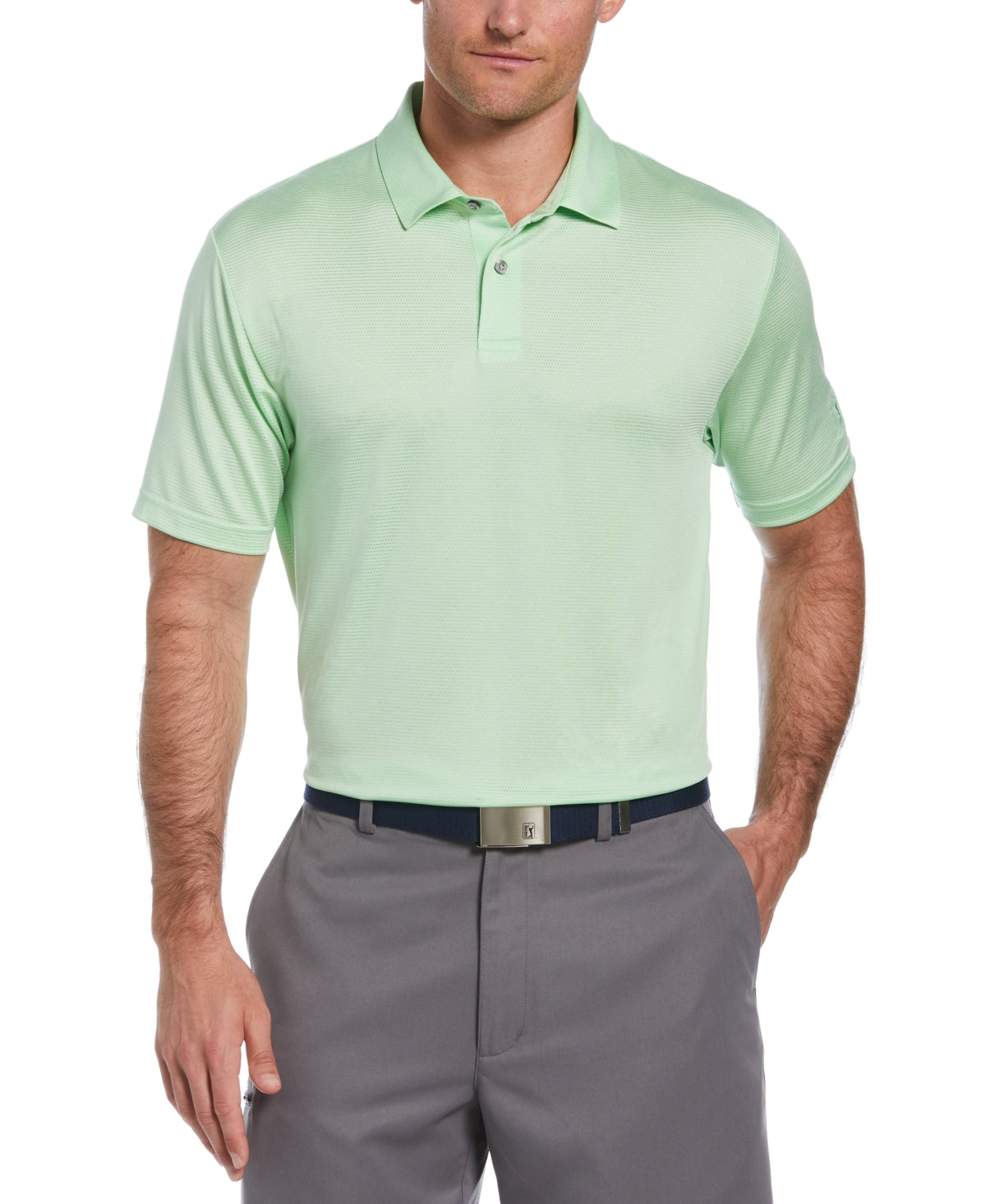 PGA Tour Men's Space Dye Texture Golf Polo Shirt Green Size Small