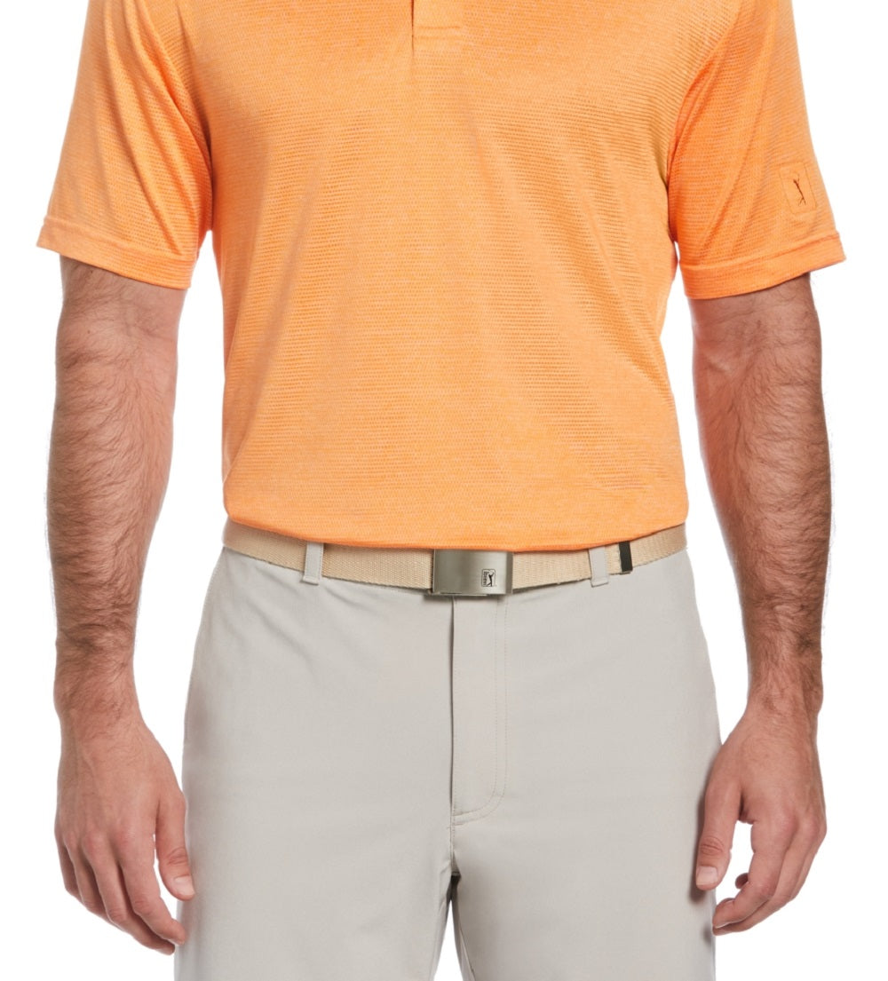 PGA Tour Men's Space Dye Texture Golf Polo Shirt Orange Size Small