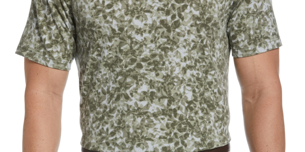 PGA Tour Men's Distorted Floral Camo Print Short Sleeve Golf Polo Shirt Green Size XX-Large