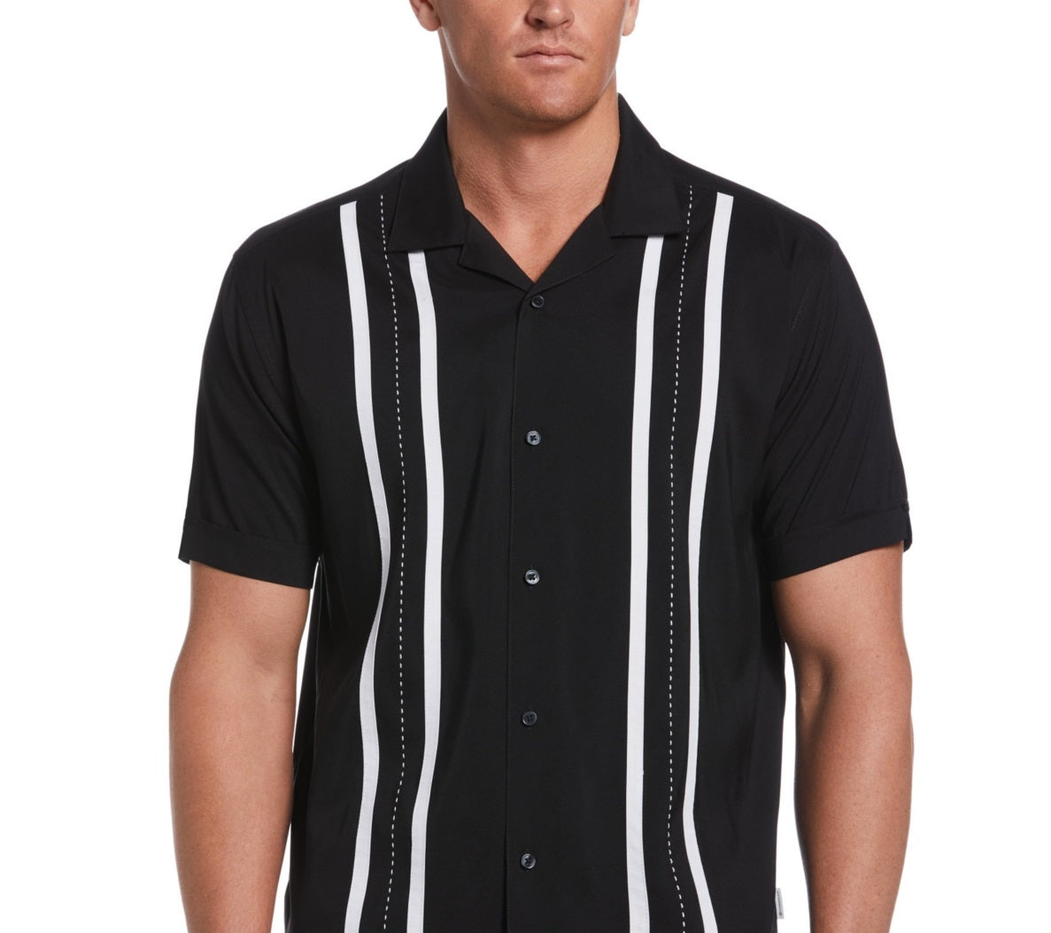 Cubavera Men's Contrasting Panel Short Sleeve Shirt Black Size Large