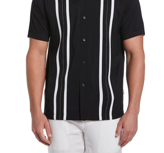 Cubavera Men's Contrasting Panel Short Sleeve Shirt Black Size Large