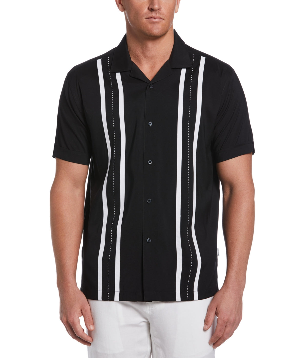 Cubavera Men's Contrasting Panel Short Sleeve Shirt Black Size X-Large