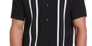 Cubavera Men's Contrasting Panel Short Sleeve Shirt Black Size X-Large