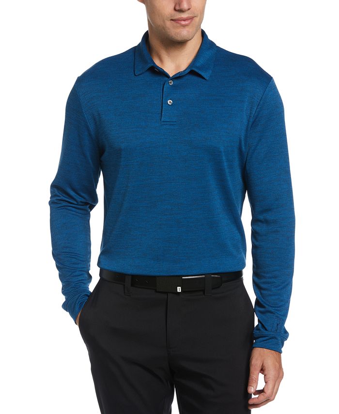 PGA Tour Men's Houndstooth Long Sleeve Golf Polo Shirt Blue Size Small