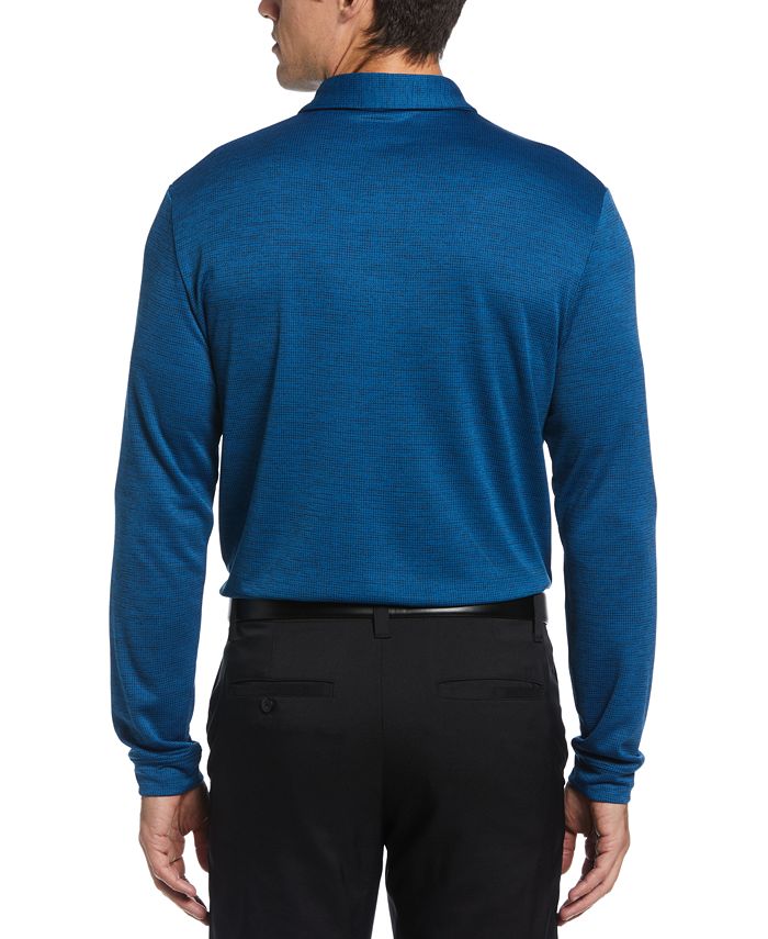 PGA Tour Men's Houndstooth Long Sleeve Golf Polo Shirt Blue Size Small