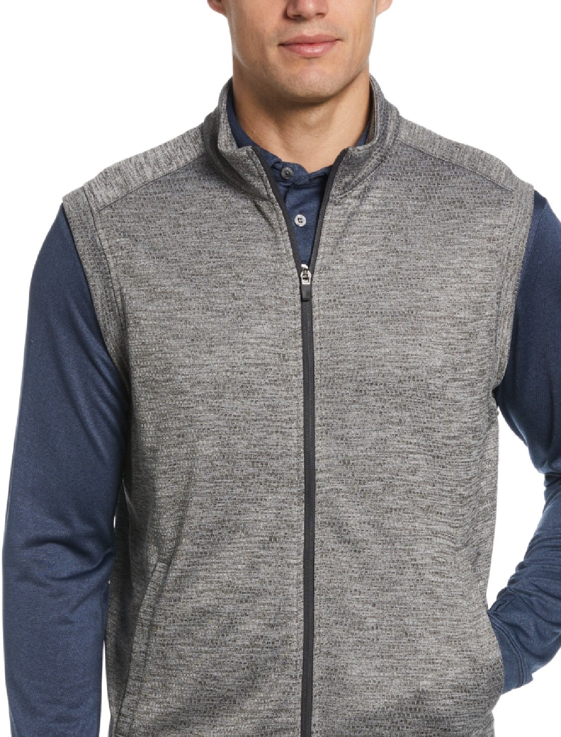 PGA Tour Men's Abstract Textured Full Zip Fleece Golf Vest Gray Size X-Large