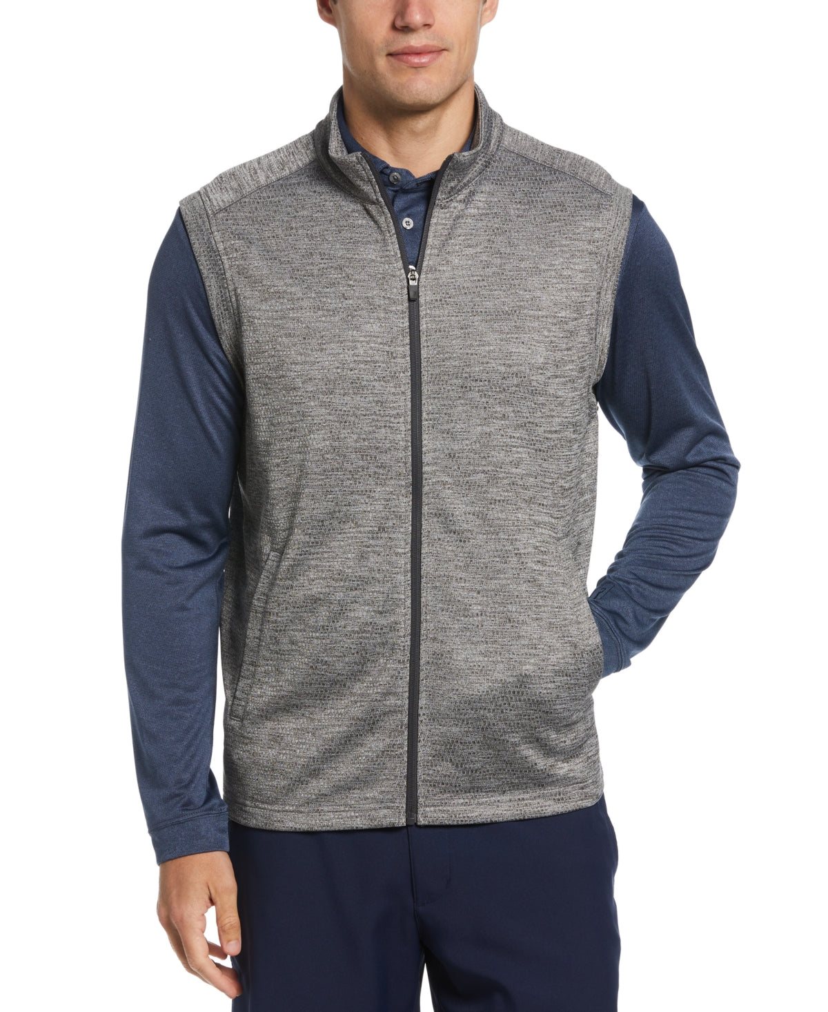 PGA Tour Men's Abstract Textured Full Zip Fleece Golf Vest Gray Size X-Large