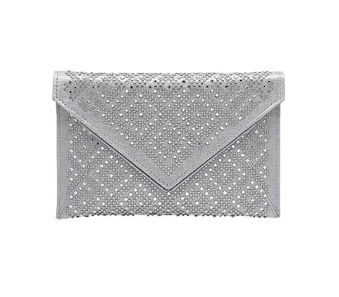 La Regale Women's Alina Diamond Crystal Envelope Bag Gray Size Regular