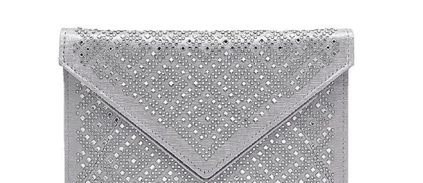 La Regale Women's Alina Diamond Crystal Envelope Bag Gray Size Regular