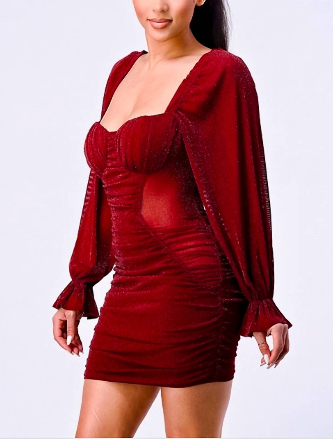 Little Secret Of Mine - Women's I’m So Glam Shimmery Sweetheart Ruched Mini Dress