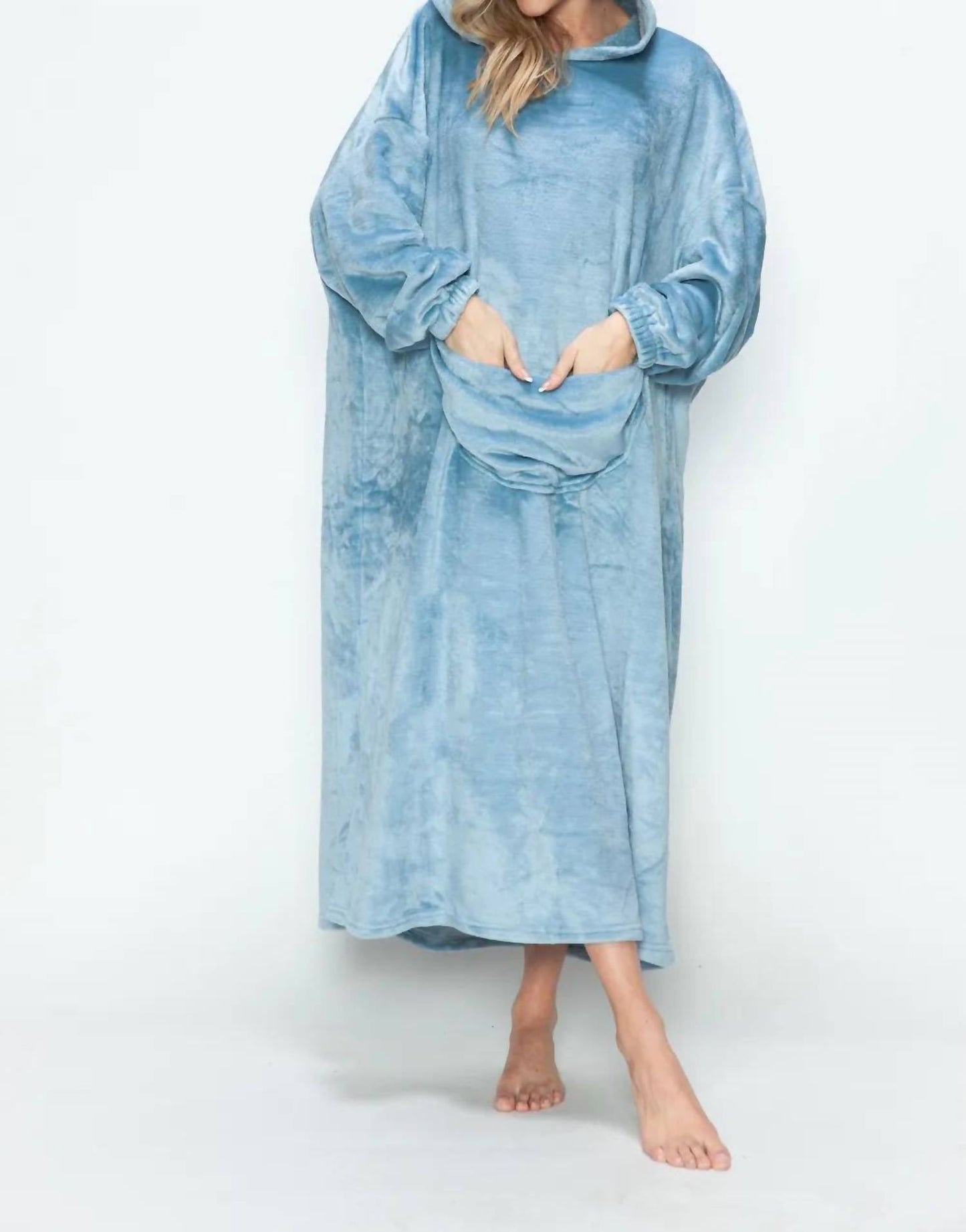 Double Take - Full Size Pocketed Hooded Midi Lounge Dress