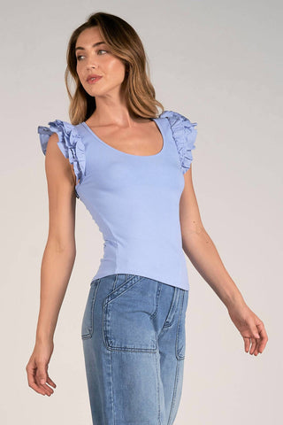 Elan - Shay Scoop Neck Ruffle Shoulder Top