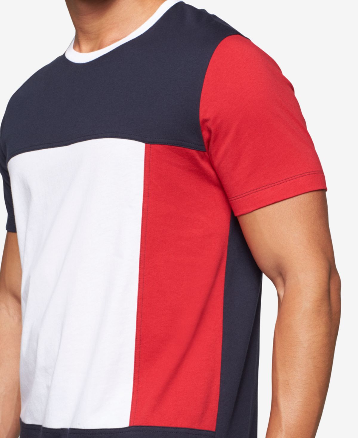 Tommy Hilfiger Men's Modern Essentials Colorblocked Cotton T-Shirt Blue Size Large