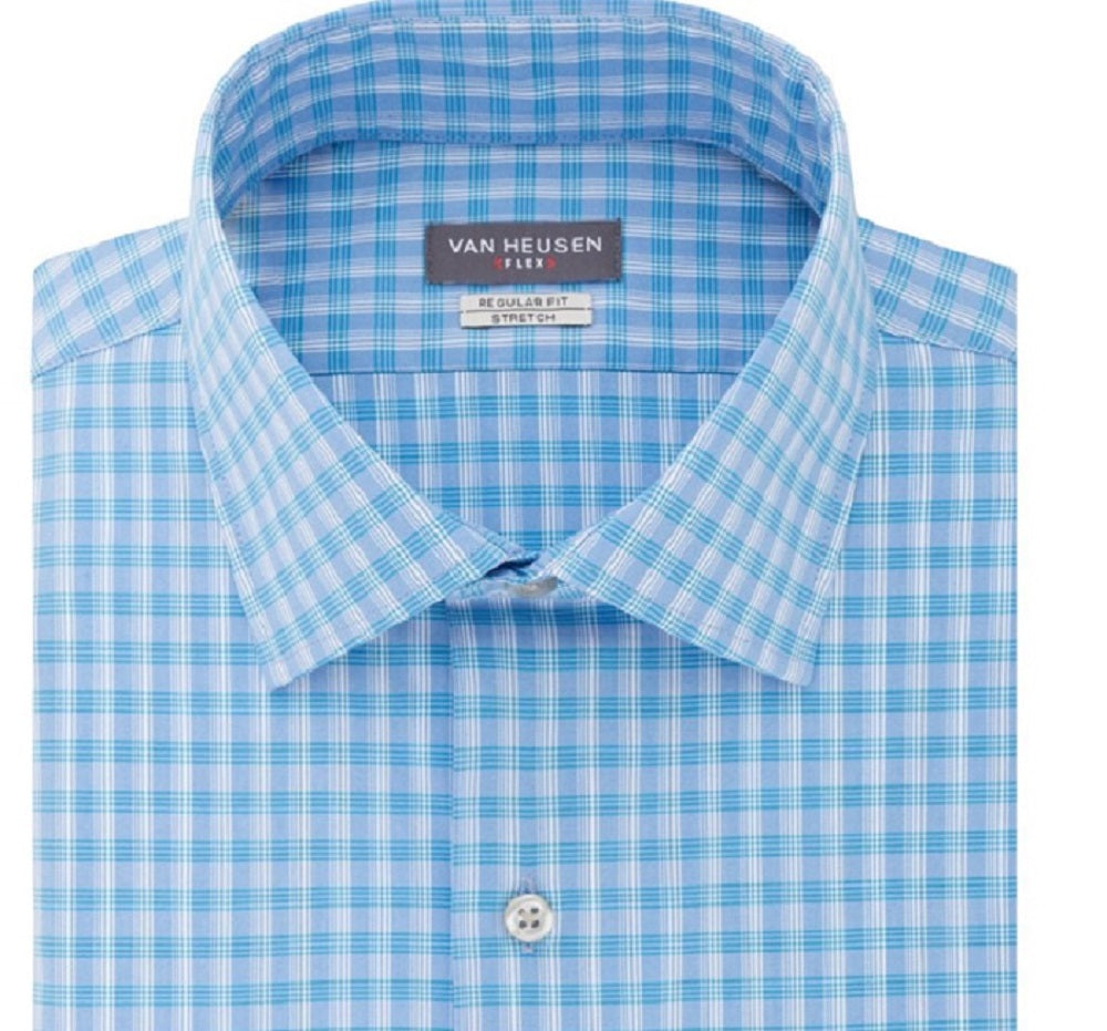 Van Heusen Men's Plaid Regular Fit Dress Shirt Blue Size 2XL