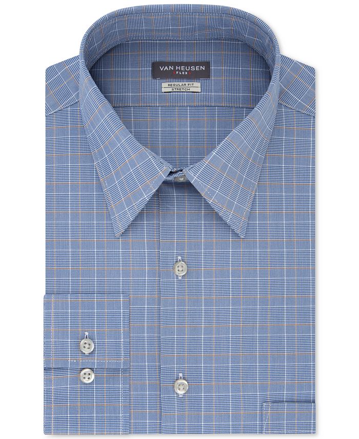 Van Heusen Men's Englsh Bl Big & Tall Flex All Over Stretch Tall Fit Check Print Dress Shirt Blue Size XL