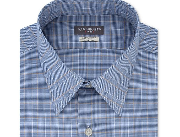 Van Heusen Men's Englsh Bl Big & Tall Flex All Over Stretch Tall Fit Check Print Dress Shirt Blue Size XL