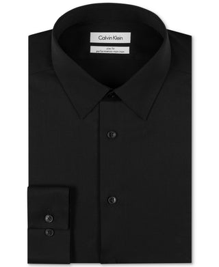Calvin Klein Men's Slim Fit Non Iron Performance Herringbone Point Collar Dress Shirt Black Size 34X35