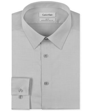 Calvin Klein Men's Slim Fit Non Iron Point Collar Dress Shirt Gray Size 16X32X33