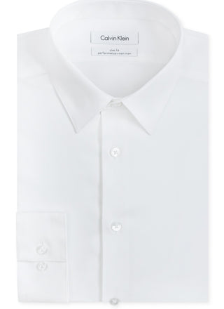 Calvin Klein Men's Slim Fit Non Iron Performance Herringbone Point Collar Dress Shirt White Size 17.5X32X33
