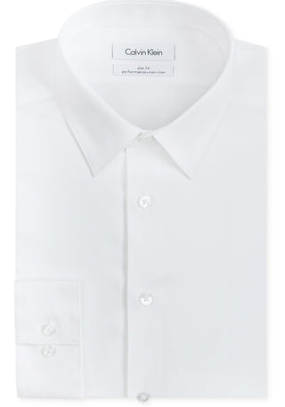 Calvin Klein Men's Slim Fit Non Iron Performance Herringbone Point Collar Dress Shirt White Size 16.5X34X35