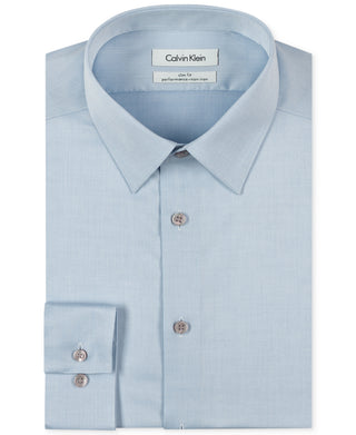 Calvin Klein Men's Slim Fit Non Iron Point Collar Dress Shirt Blue Size 18X34X35