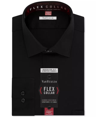 Van Heusen Men's Classic Fit Wrinkle Free Flex Collar Stretch Solid Dress Shirt Black Size 18X34X35