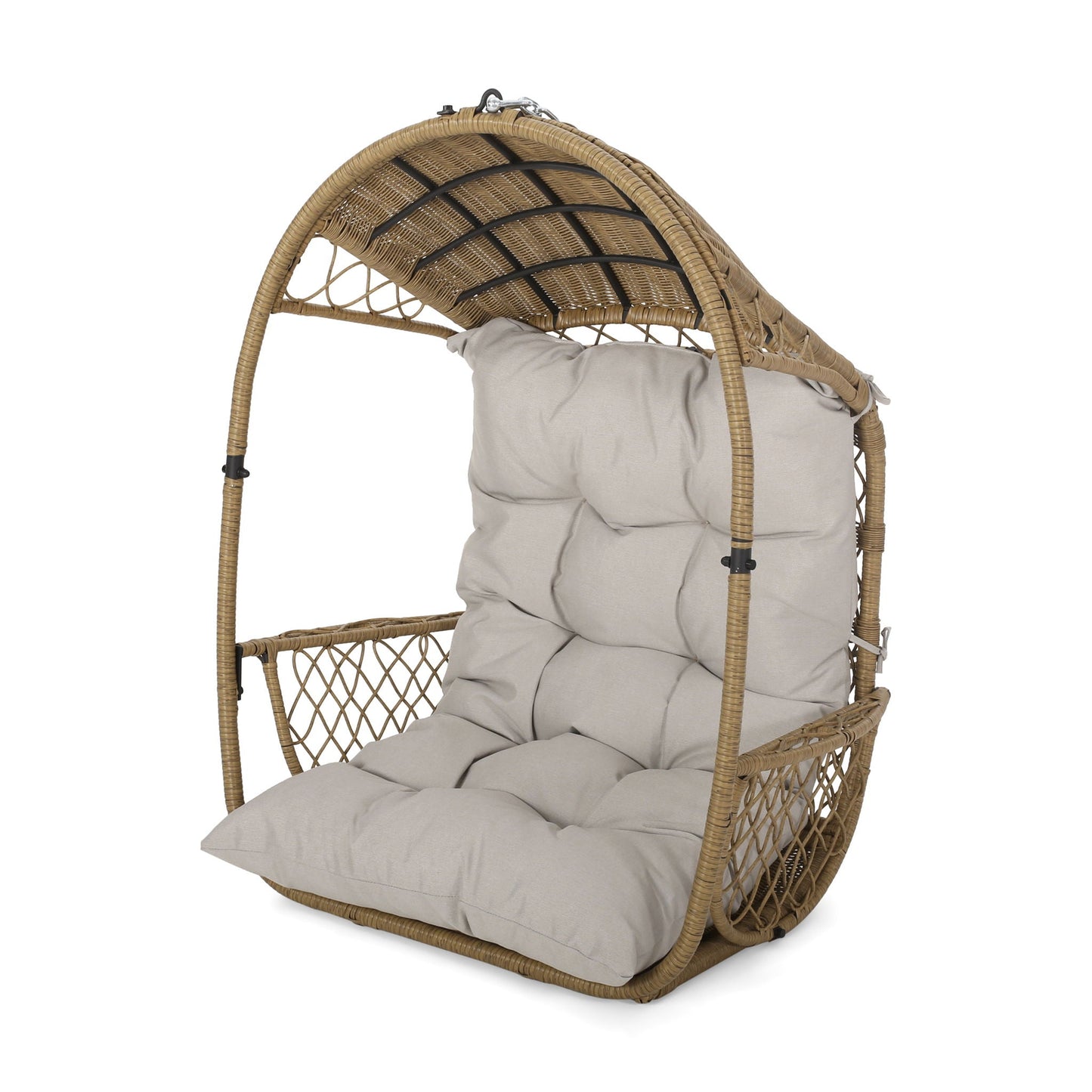 Outdoor Indoor Wicker Hanging Chair with 8 Ft Chain - Light Brown Beige