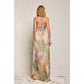 Dress Forum - Tropical Leaf Printed Satin Maxi Dress