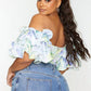 Prettylittlething - Plus Floral Ruffle Puff Sleve Bardot Crop Top