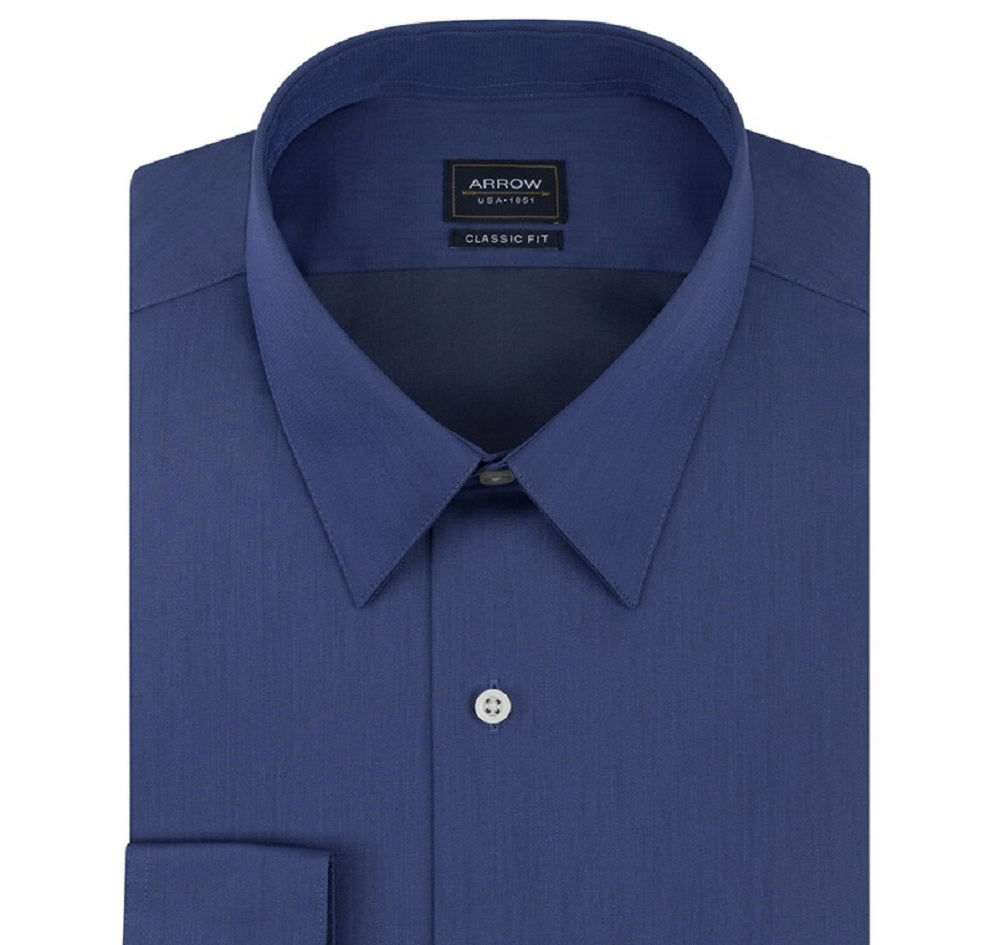 Arrow Men's Classic Fit No Iron Pocket Dress Shirt Blue Size 17 1/2