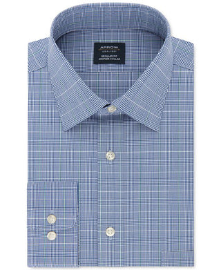 Arrow Men's Classic Fit Windowpane Dress Shirt Blue Size Medium